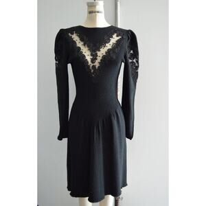 Vintage Pat Sandler Wellmore Black Santana Knit‎ Bead Puff Sleeve Dynasty